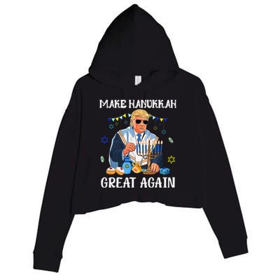 Make Hanukkah Great Again Trump Jewish Ugly Chanukah Gift Crop Fleece Hoodie