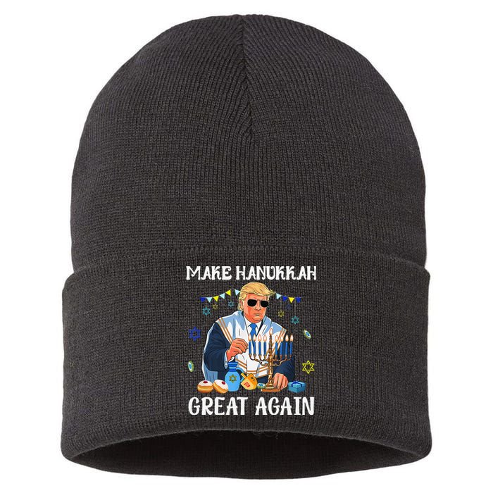 Make Hanukkah Great Again Trump Jewish Ugly Chanukah Gift Sustainable Knit Beanie