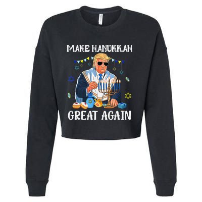 Make Hanukkah Great Again Trump Jewish Ugly Chanukah Gift Cropped Pullover Crew