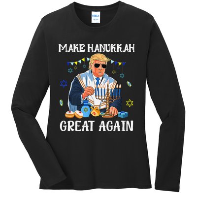 Make Hanukkah Great Again Trump Jewish Ugly Chanukah Gift Ladies Long Sleeve Shirt