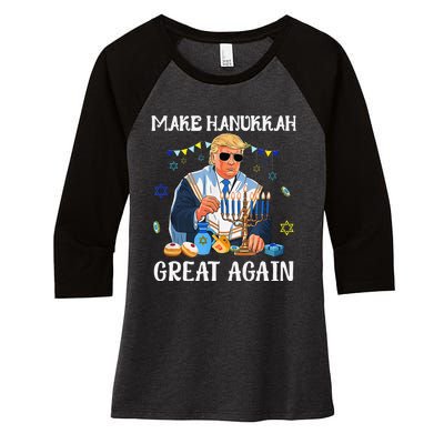 Make Hanukkah Great Again Trump Jewish Ugly Chanukah Gift Women's Tri-Blend 3/4-Sleeve Raglan Shirt