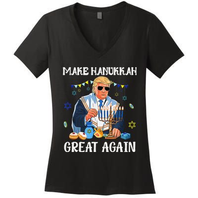 Make Hanukkah Great Again Trump Jewish Ugly Chanukah Gift Women's V-Neck T-Shirt