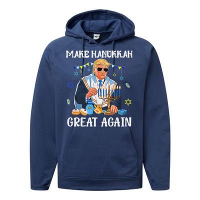 Make Hanukkah Great Again Trump Jewish Ugly Chanukah Sweater Performance Fleece Hoodie