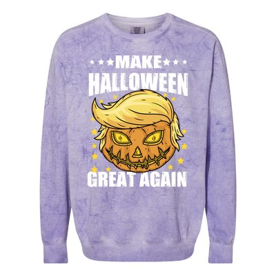 Make Halloween Great Again Funny Trump Head Pumpkin Lantern Great Gift Colorblast Crewneck Sweatshirt