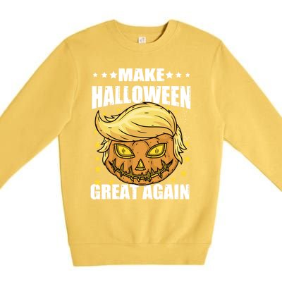 Make Halloween Great Again Funny Trump Head Pumpkin Lantern Great Gift Premium Crewneck Sweatshirt