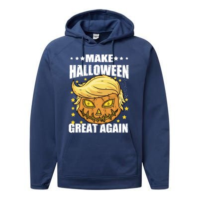 Make Halloween Great Again Funny Trump Head Pumpkin Lantern Great Gift Performance Fleece Hoodie