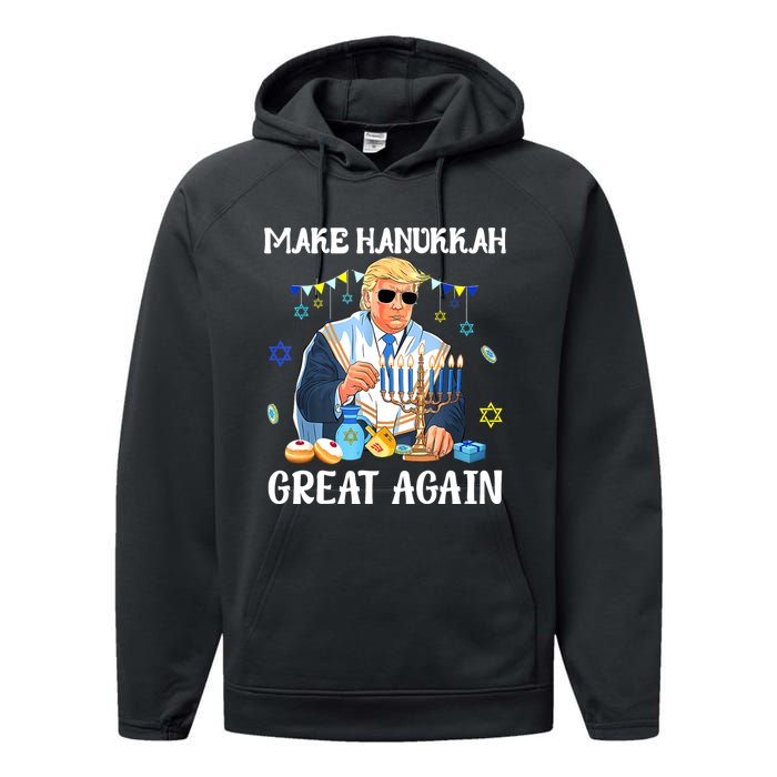 Make Hanukkah Great Again Trump Jewish Ugly Performance Fleece Hoodie