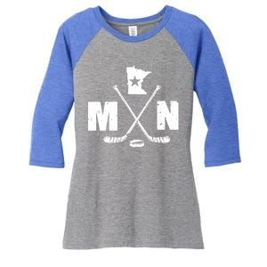 Mn Hockey Gift The State Of Ice Hockey Gift Women's Tri-Blend 3/4-Sleeve Raglan Shirt