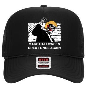 Make Halloween Great Onceagain Skeleton Trump 2024 Fight High Crown Mesh Back Trucker Hat