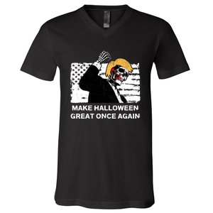 Make Halloween Great Onceagain Skeleton Trump 2024 Fight V-Neck T-Shirt