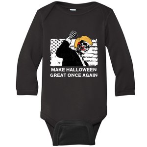 Make Halloween Great Onceagain Skeleton Trump 2024 Fight Baby Long Sleeve Bodysuit