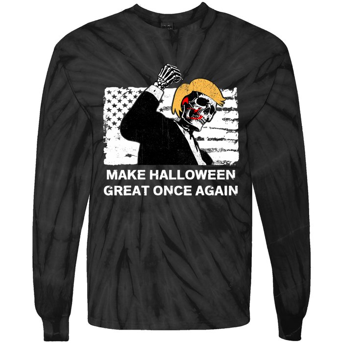 Make Halloween Great Onceagain Skeleton Trump 2024 Fight Tie-Dye Long Sleeve Shirt