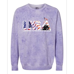 Military Humor Gift Land Of The Free And The Home Of The Brave Gift Colorblast Crewneck Sweatshirt