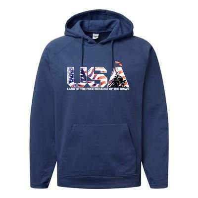 Military Humor Gift Land Of The Free And The Home Of The Brave Gift Performance Fleece Hoodie