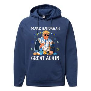 Make Hanukkah Great Again Jewish Ugly Chanukah Sweater Performance Fleece Hoodie