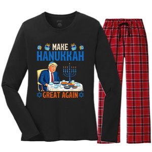 Make Hanukkah Great Again Funny Donald Trump Dinner Jewish Women's Long Sleeve Flannel Pajama Set 