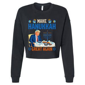 Make Hanukkah Great Again Funny Donald Trump Dinner Jewish Cropped Pullover Crew