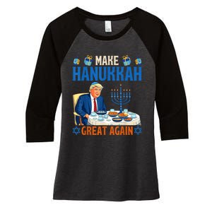 Make Hanukkah Great Again Funny Donald Trump Dinner Jewish Women's Tri-Blend 3/4-Sleeve Raglan Shirt