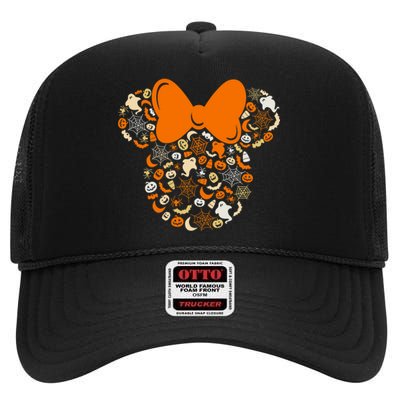 Mouse Halloween Ghosts Pumpkins Spiders High Crown Mesh Back Trucker Hat