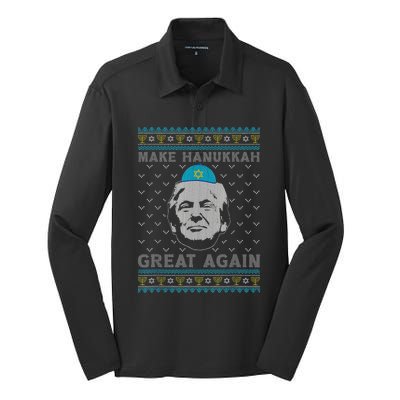 Make Hanukkah Great Again Trump Jewish Ugly Chanukah Sweater  Silk Touch Performance Long Sleeve Polo