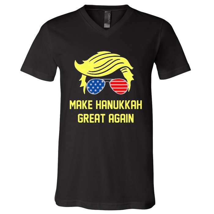 Make Hanukkah Great Again Trump 47 Hanukkah Miracle Victory V-Neck T-Shirt