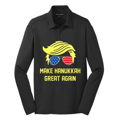 Make Hanukkah Great Again Trump 47 Hanukkah Miracle Victory Silk Touch Performance Long Sleeve Polo