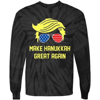 Make Hanukkah Great Again Trump 47 Hanukkah Miracle Victory Tie-Dye Long Sleeve Shirt