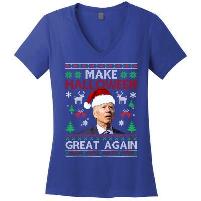 Make Halloween Great Again Santa Joe Biden Ugly Christmas Meaningful Gift Women's V-Neck T-Shirt