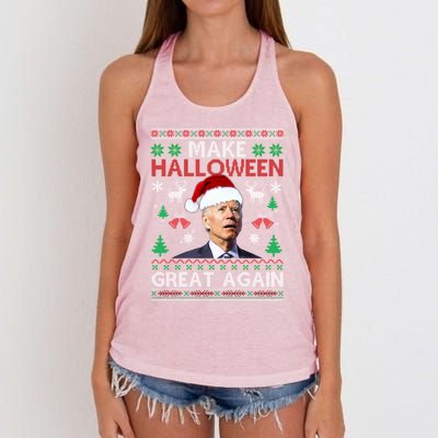 Make Halloween Great Again Santa Joe Biden Ugly Christmas Meaningful Gift Women's Knotted Racerback Tank