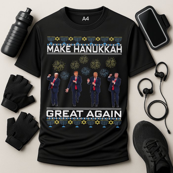 Make Hanukkah Great Again Funny Trump Ugly Chanukah Cooling Performance Crew T-Shirt