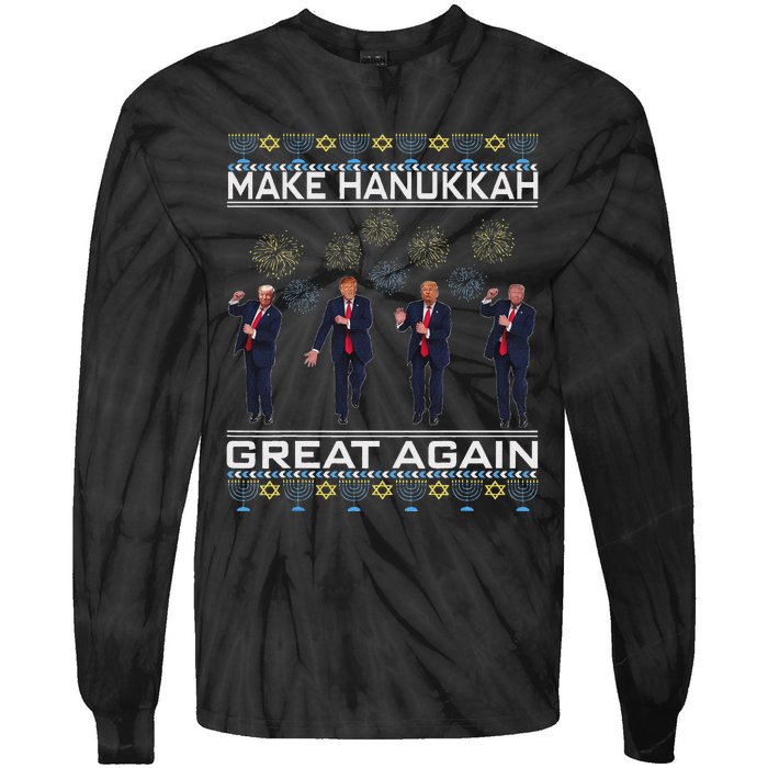 Make Hanukkah Great Again Funny Trump Ugly Chanukah Tie-Dye Long Sleeve Shirt