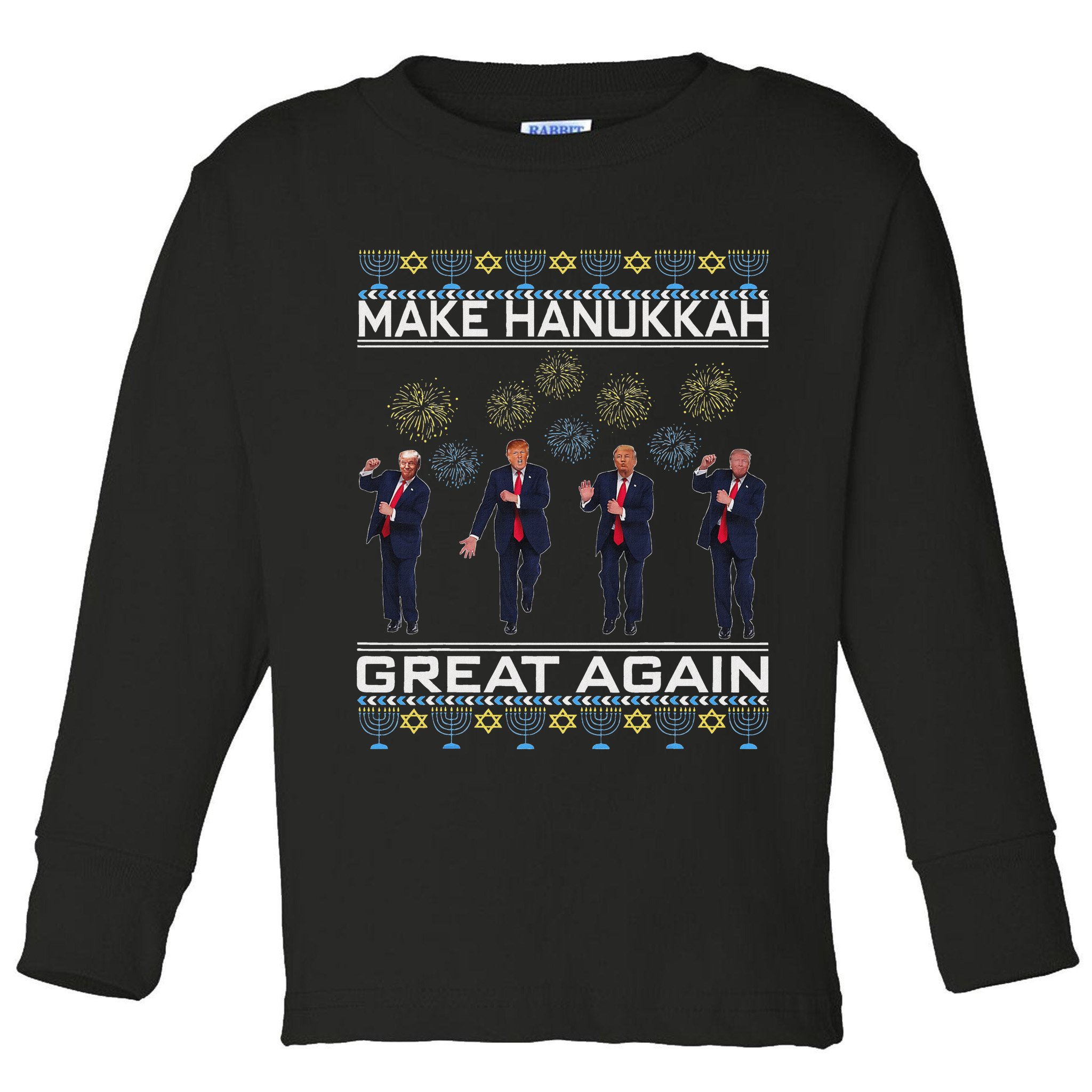 Make Hanukkah Great Again Funny Trump Ugly Chanukah Toddler Long Sleeve Shirt