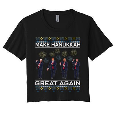 Make Hanukkah Great Again Funny Trump Ugly Chanukah Women's Crop Top Tee