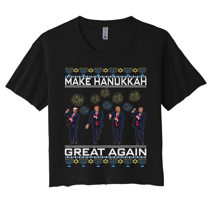 Make Hanukkah Great Again Funny Trump Ugly Chanukah Women's Crop Top Tee