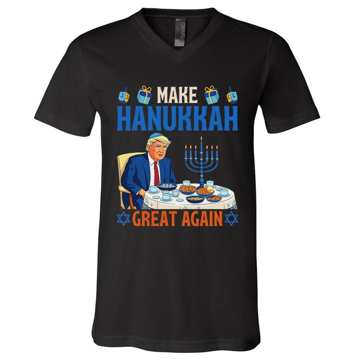 Make Hanukkah Great Again Funny Donald Trump Dinner Jewish V-Neck T-Shirt