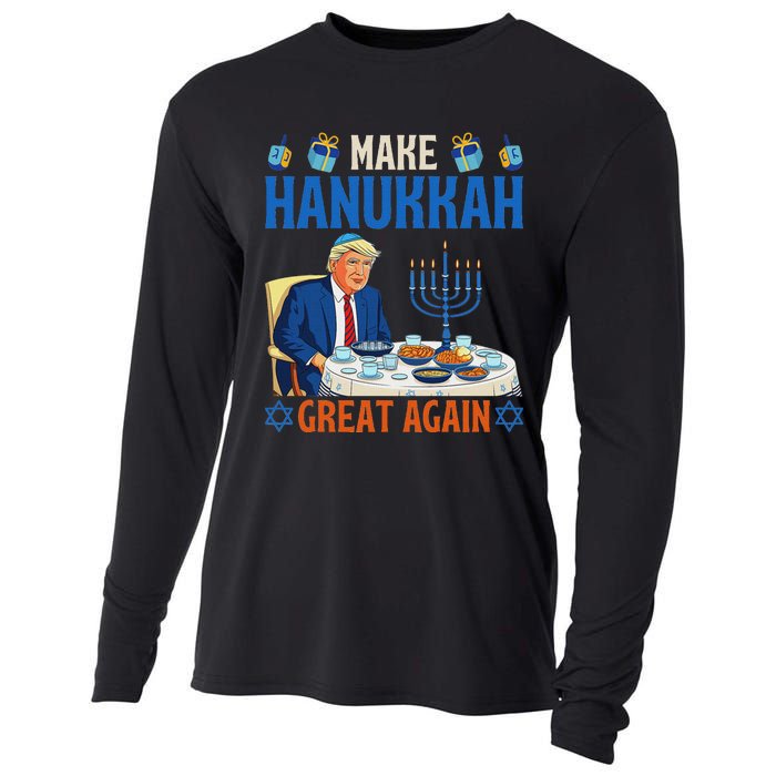 Make Hanukkah Great Again Funny Donald Trump Dinner Jewish Cooling Performance Long Sleeve Crew