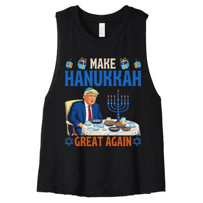 Make Hanukkah Great Again Funny Donald Trump Dinner Jewish Women's Racerback Cropped Tank