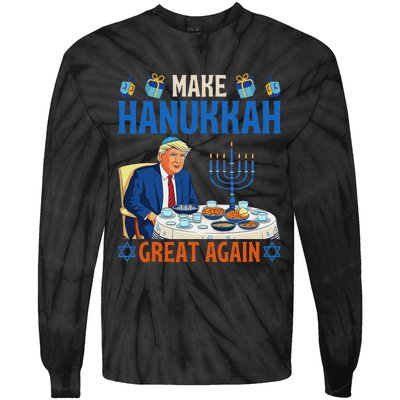 Make Hanukkah Great Again Funny Donald Trump Dinner Jewish Tie-Dye Long Sleeve Shirt