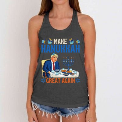 Make Hanukkah Great Again Funny Donald Trump Dinner Jewish Women's Knotted Racerback Tank