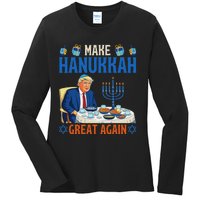 Make Hanukkah Great Again Funny Donald Trump Dinner Jewish Ladies Long Sleeve Shirt