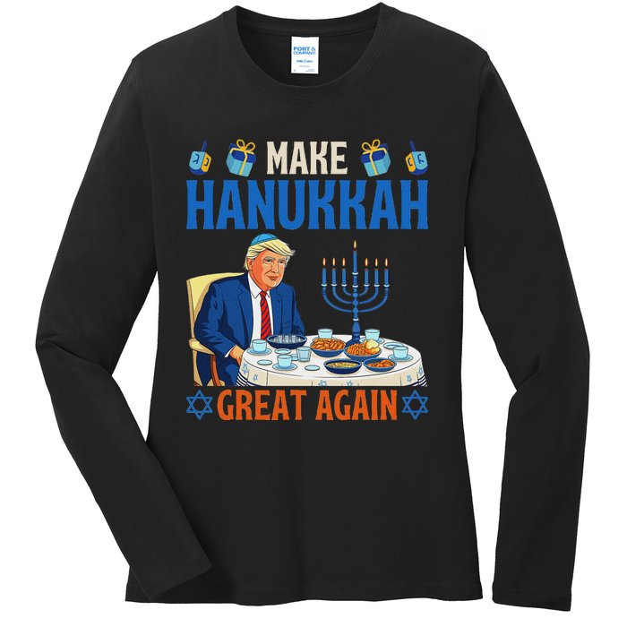 Make Hanukkah Great Again Funny Donald Trump Dinner Jewish Ladies Long Sleeve Shirt