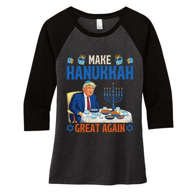 Make Hanukkah Great Again Funny Donald Trump Dinner Jewish Women's Tri-Blend 3/4-Sleeve Raglan Shirt