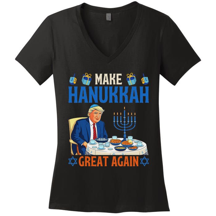 Make Hanukkah Great Again Funny Donald Trump Dinner Jewish Women's V-Neck T-Shirt