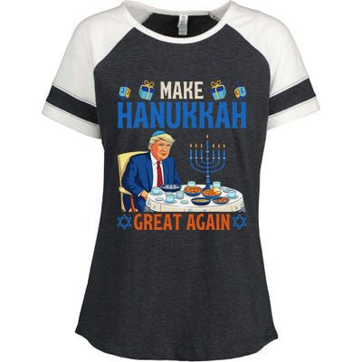 Make Hanukkah Great Again Funny Donald Trump Dinner Jewish Enza Ladies Jersey Colorblock Tee