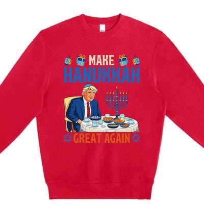 Make Hanukkah Great Again Funny Donald Trump Dinner Jewish Premium Crewneck Sweatshirt