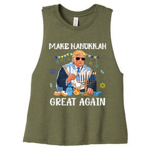 Make Hanukkah Great Again Trump Jewish Ugly Chanukah Women's Racerback Cropped Tank