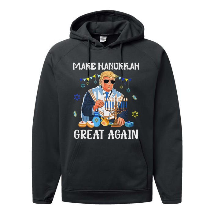 Make Hanukkah Great Again Trump Jewish Ugly Chanukah Sweater Performance Fleece Hoodie