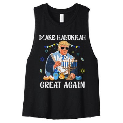 Make Hanukkah Great Again Trump Jewish Ugly Chanukah Sweater Women's Racerback Cropped Tank