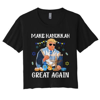 Make Hanukkah Great Again Trump Jewish Ugly Chanukah Sweater Women's Crop Top Tee