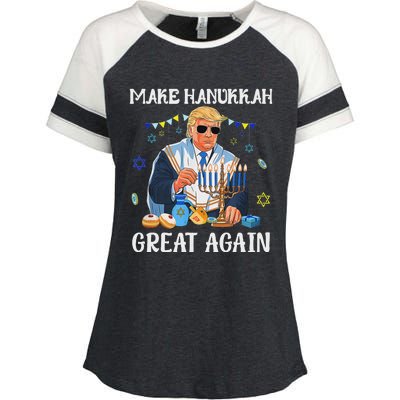 Make Hanukkah Great Again Trump Jewish Ugly Chanukah Sweater Enza Ladies Jersey Colorblock Tee